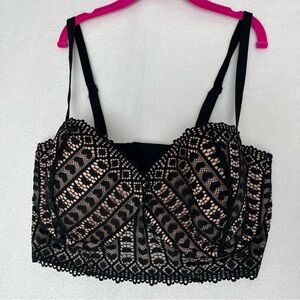 NWT Adore Me Bra Black and Cream Nude Lace Sexy Hearts Nylon
